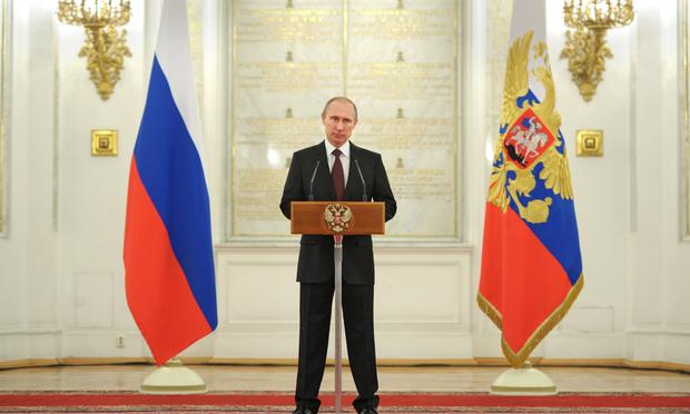 Russia's President Vladimir Putin speaks about the recent takeover by Moscow of Crimea from Ukraine.