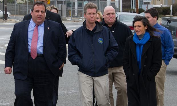 HUD Secretary Shaun Donovan (center) with New Jersey Gov. Chris Christie and Sea Bright, NJ Mayor Dina Long, touring Sea Bright after Sandy.