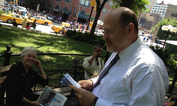 Republican mayoral candidate Joe Lhota campaigning in Union Square Park.