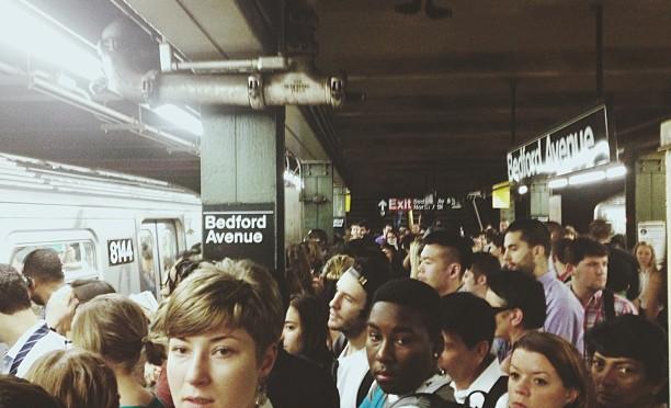 Scene on the platform during Monday morning's rush hour delay on the L line.