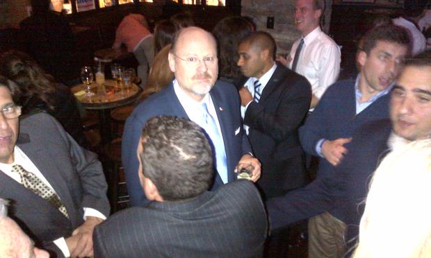 Republican Joe Lhota mingles with supporters at Peter Dillon's Pub after the second mayoral debate.