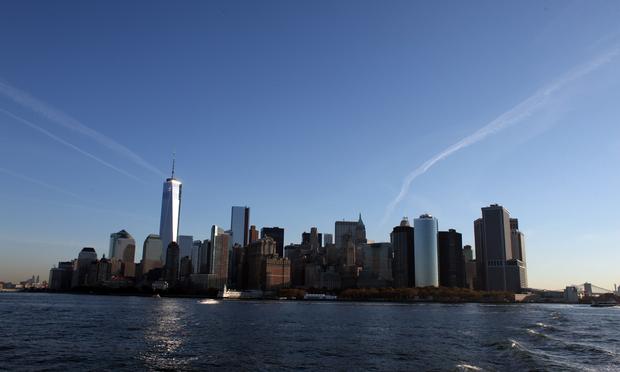View of Lower Manhattan and Battery Park. View of Lower Manhattan, Battery Park, World Trade Center