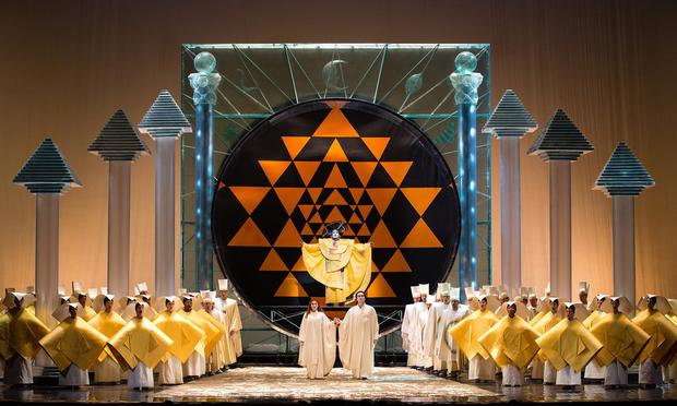 Eric Owens as Sarastro ,Heidi Stober as Pamina and Alek Shrader as Tamino Eric Owens as Sarastro, Heidi Stober as Pamina and Alek Shrader as Tamino