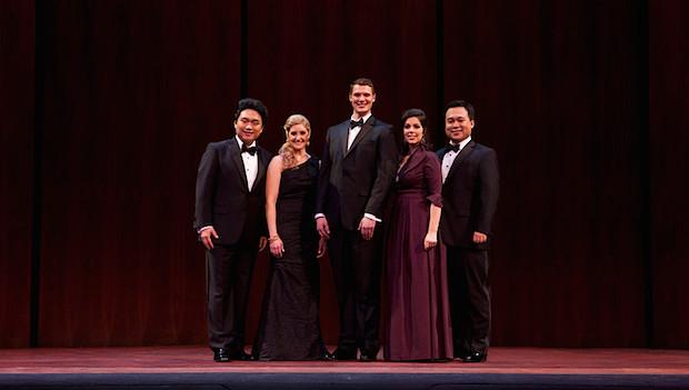 L-R: tenor Yi Li, soprano Julie Adams, bass Patrick Guetti, soprano Amanda Woodbury, and bass-baritone Ao Li Metropolitan Opera National Council Audition Winners: L-R: tenor Yi Li, soprano Julie Adams, bass Patrick Guetti, soprano Amanda Woodbury, and bass-baritone Ao Li