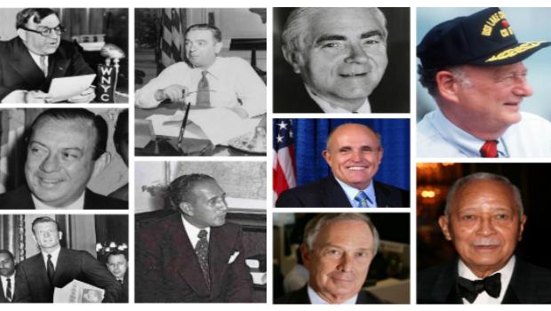 New York City mayors since 1934. From top to bottom, left to right: La Guardia, Wagner, Lindsay, O'Dwyer, Impellitteri, Beame, Giuliani, Bloomberg, Koch, Dinkins