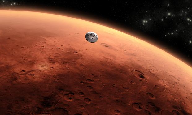 An artist's concept of NASA's Mars Science Laboratory spacecraft approaching Mars. An artist's concept of NASA's Mars Science Laboratory spacecraft approaching Mars.