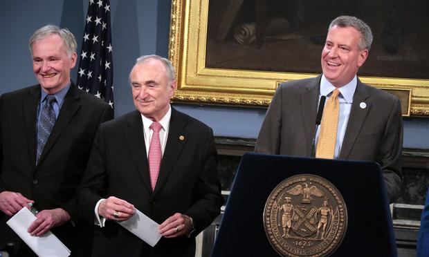 Correction Commissioner Joseph Ponte, NYPD Commissioner Bill Bratton and Mayor Bill de Blasio