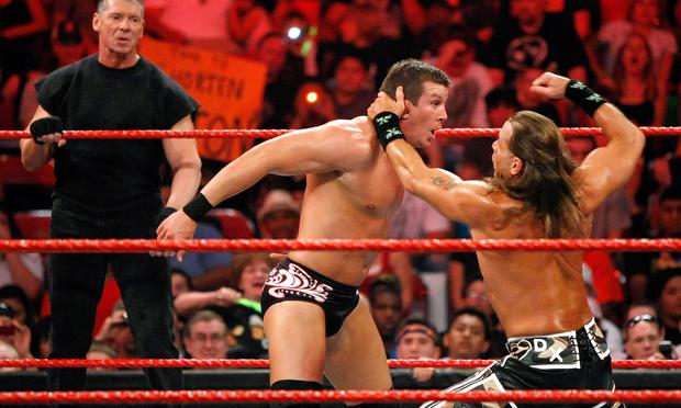 World Wrestling Entertainment Inc. Chairman Vince McMahon watches wrestlers Ted DiBiase and Shawn Michaels compete during the WWE Monday Night Raw show in Las Vegas, August 24, 2009. World Wrestling Entertainment Inc. Chairman Vince McMahon watches wrestlers Ted DiBiase and Shawn Michaels compete during the WWE Monday Night Raw show in Las Vegas, August 24, 2009.