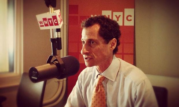 Mayoral candidate Anthony Weiner in the WNYC Studios talking to Brian Lehrer