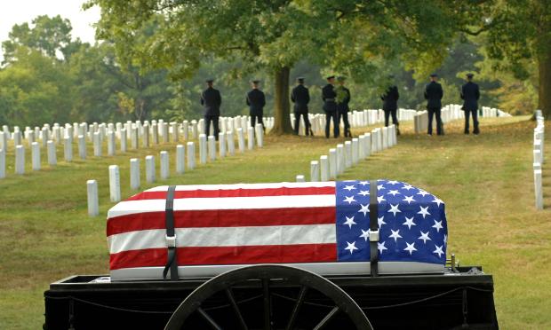 A caisson awaits burial in Arlington Cemetery A caisson awaits burial in Arlington Cemetery
