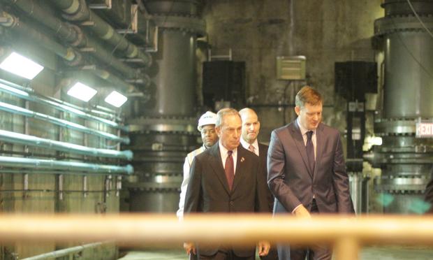 Mayor Bloomberg comes to a control room 20 stories below Central Park to help activate part of the Third Water Tunnel, which has been under construction since 1970.