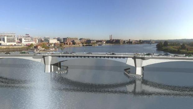 A rendering of the proposed Frederick Douglass Memorial Bridge across the Anacostia River