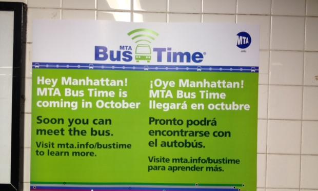 Bus Time sign in a Manhattan subway station
