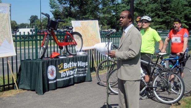 Montgomery County Executive Isiah Leggett speaking at the opening of the Shady Grove bike path