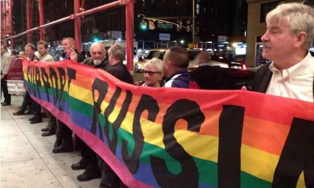 Gay rights activists protest Valery Gergiev at Carnegie Hall on Thursday night Gay rights activists protest Valery Gergiev at Carnegie Hall on Thursday night