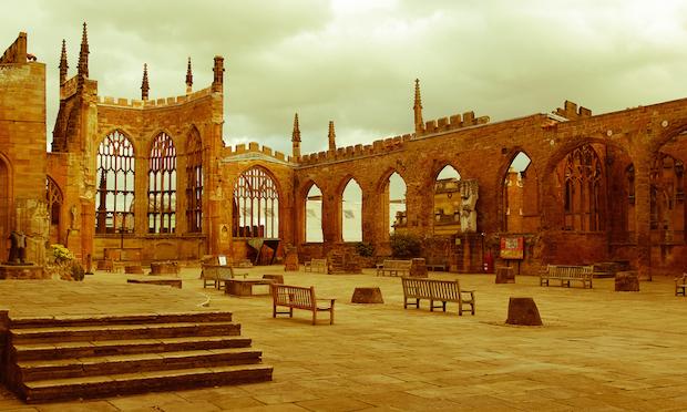 Ruins of bombed St Michael Cathedral, Coventry, England, UK Ruins of bombed St Michael Cathedral, Coventry, England, UK