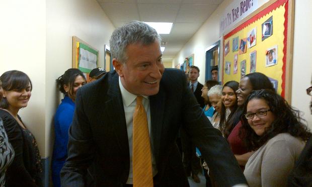 Bill de Blasio at a child care center in Harlem