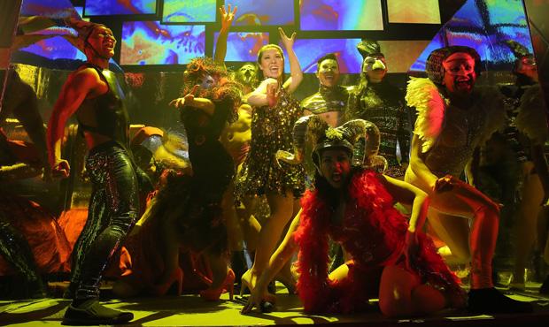Ruthie Ann Miles (center) and the cast of Here Lies Love Ruthie Ann Miles (center) and the cast of Here Lies Love