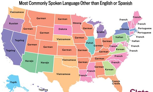 The most commonly spoken language other than English or Spanish for every state, as calculated by Slate's Ben Blatt.