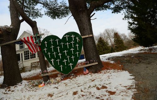 A Newtown memorial to victims of last year's Sandy Hook elementary school shooting.