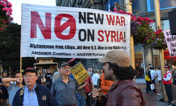 A protest against U.S. military action in Syria. San Francisco, August 29, 2013.