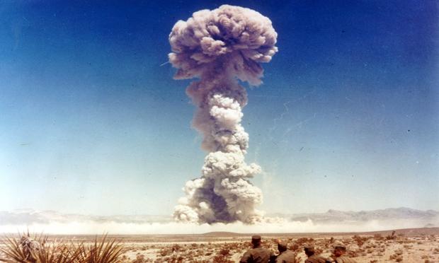 Military personnel observe a nuclear weapons test in Nevada, the United States, in 1951. Military personnel observe a nuclear weapons test in Nevada, the United States, in 1951.