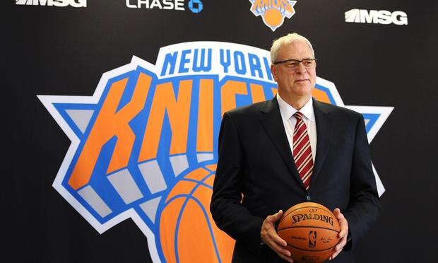 Phil Jackson stands for photos during his introductory press conference as President of the New York Knicks at Madison Square Garden on March 18, 2014