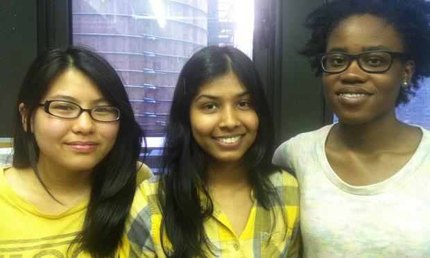 Students (from left) Karina Chen, Shazeda Omar and Makayla Comas are part of a group petitioning the city to put green roofs on school buildings.