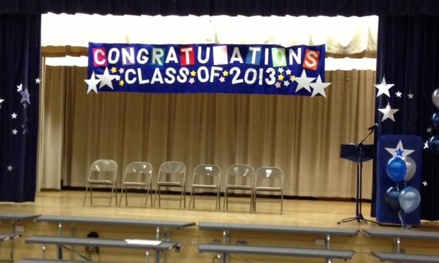 The auditorium at P.S. 9 before graduation ceremonies begin