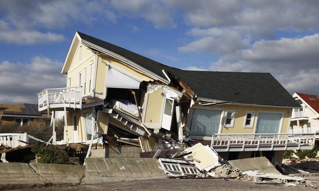 Destroyed beach house in the aftermath of Hurricane Sandy on November 4, 2012 in Far Rockaway, NY