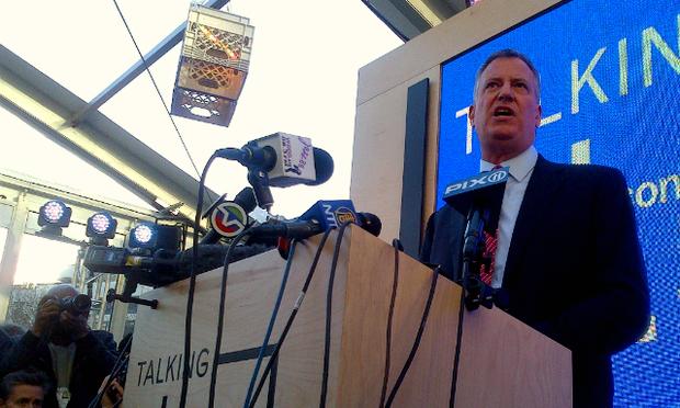 Bill de Blasio at the Talking Transition tent