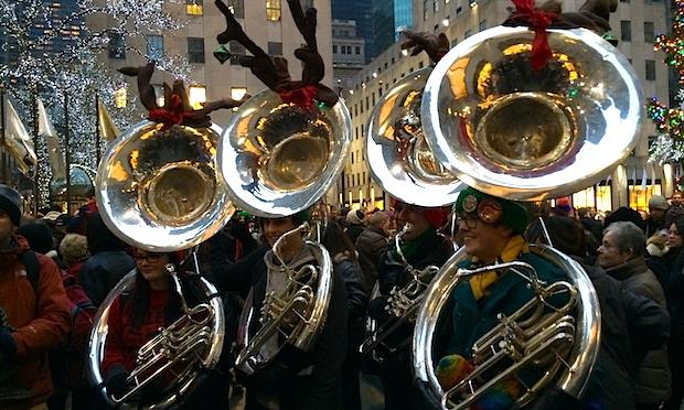Tuba players gather at Rockefeller Center for Tuba Christmas Tuba players gather at Rockefeller Center for Tuba Christmas