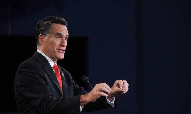 Mitt Romney speaks during a debate with Pres. Barack Obama in 2012.