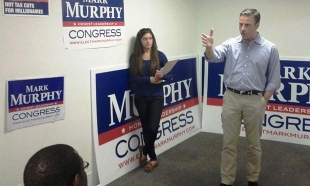 Congerssional candidate Mark Murphy speaking to volunteers in Staten Island
