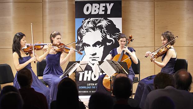 The Alumni of Perlman Music Program at the Beethoven String Quartet Marathon in the Greene Space. The Alumni of Perlman Music Program at the Beethoven String Quartet Marathon in the Greene Space.