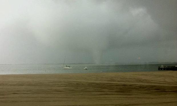 A weather system develops over Jamaica Bay where there were reports of a tornado touching down. tornado, jamaica bay