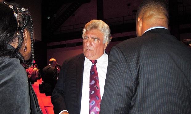 Frank Seddio speaking with party officials after being selected the new leader for Brooklyn Democrats.