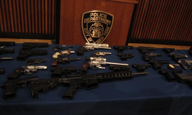 More than 100 firearms were seized by the NYPD during a gun trafficking takedown. More than 100 firearms were seized by the NYPD during a gun trafficking takedown.