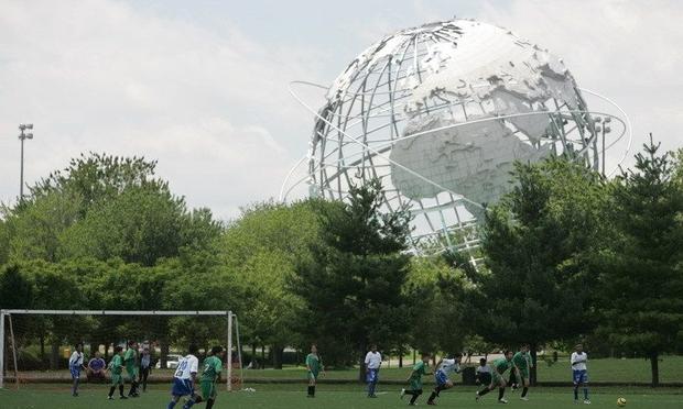 A soccer match in Flushing Meadows Corona Park