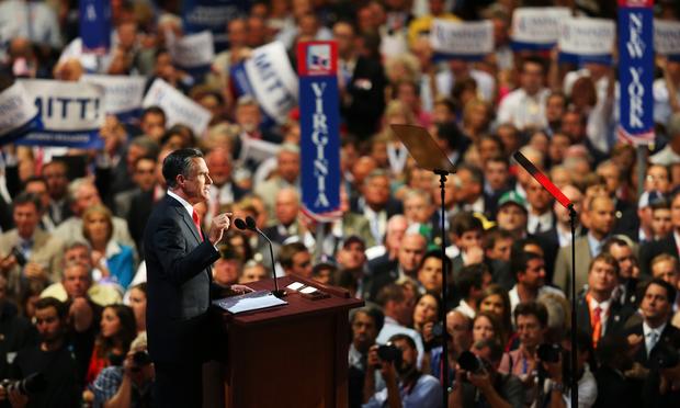 Republican presidential candidate, former Massachusetts Gov. Mitt Romney delivers his nomination acceptance speech. Republican presidential candidate, former Massachusetts Gov. Mitt Romney delivers his nomination acceptance speech