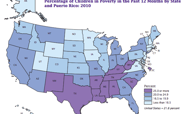 Child poverty by state, 2010