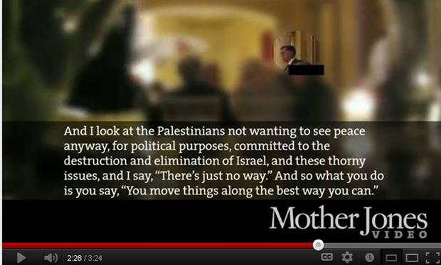 Still from leaked video of Mitt Romney, secretly recorded at a private fundraiser.
