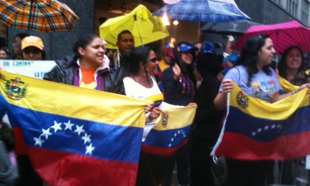 Supporters of Venezuelan presidential candidate Henrique Capriles Radonski outside the Venezuelan Consulate.