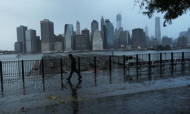 A darkened lower Manhattan viewed from Brooklyn.