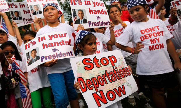 Dozens of U.S.-born children with their undocumented parents on July 28, 2010. Dozens of U.S.-born children from across the country traveled to the White House with their undocumented parents to march and demonstrate against recent deportations July 28, 2010 in Washington, DC.