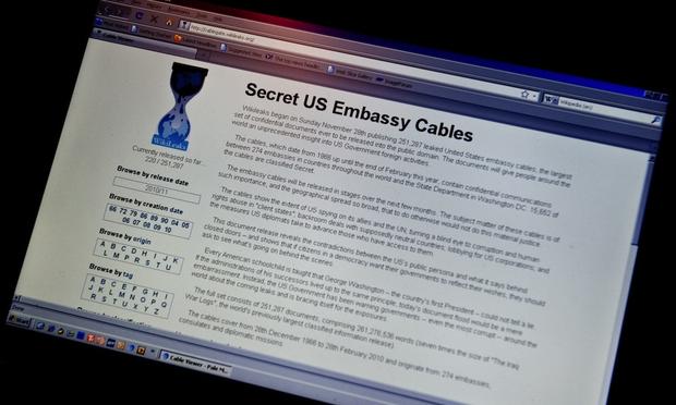 View of the WikiLeaks homepage taken in Washington on November 28, 2010. Whistleblower website WikiLeaks unleashed a flood of US cables detailing shocking diplomatic episodes.