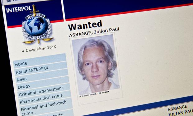 View of the Interpol 'wanted' page for WikiLeaks founder Julian Assange taken in Washington on December 3, 2010.