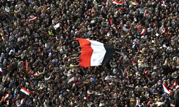 Hundreds of thousands of Egyptian anti-government demonstrators crowd Cairo's Tahrir Square on February 8, 2011