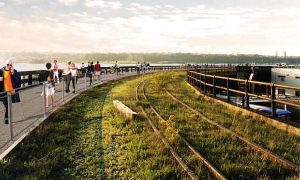 Rendering of an Interim Walkway at the Western Rail Yards of the High Line.
