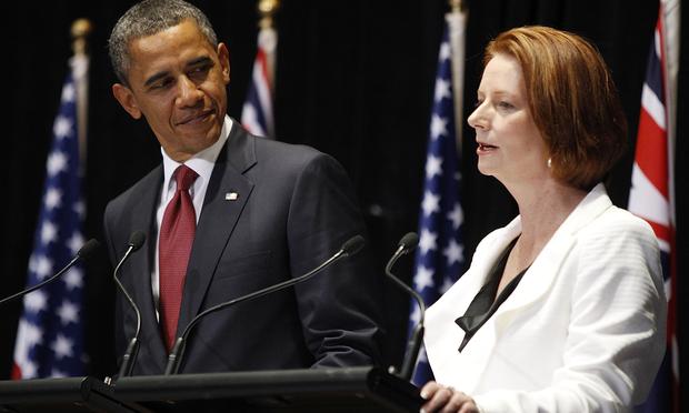 President Barack Obama speaks at the Joint Media Conference with Australian PM Julia Gillard.